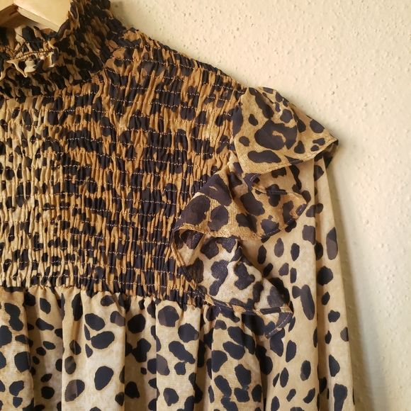 Zara Mock Neck Leopard Print Long Sleeve Dress - Picture 3 of 6